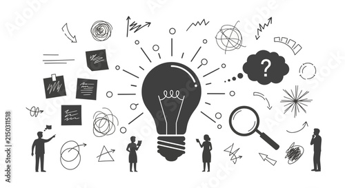 Fotografie Creative problem solving with lightbulb surrounded various concept large lightbu