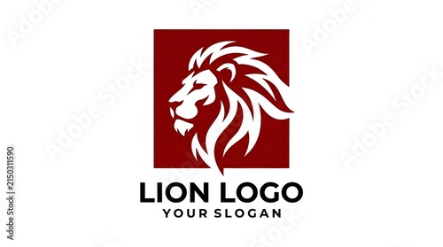Bold lion head logo design featuring a strong animal profile inside a square shape for modern business brand identity