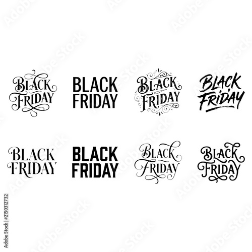 Set of various artistic black friday discount badges with elegant typography and modern lettering for retail sales events