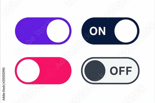 Modern toggle switch icons showing on and off states in flat design style