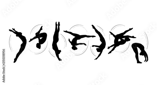 Foto Gymnastics Silhouette Sequence, Acrobatic Flip Motion, Dynamic Sports Action, At