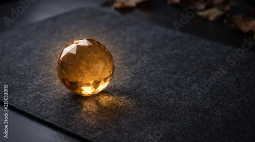 Glowing Crystal Glass Sphere Dark Slate Surface Refraction Light