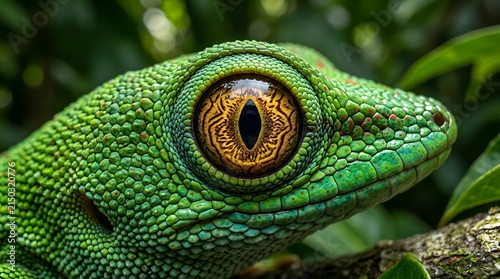 Green Gecko Eye Macro Shot - Reptile Wildlife Detail