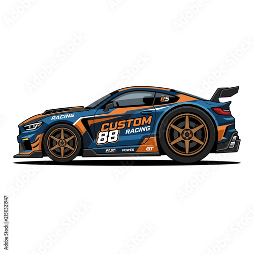 Custom Racing Car Illustration - Blue & Orange Sportscar