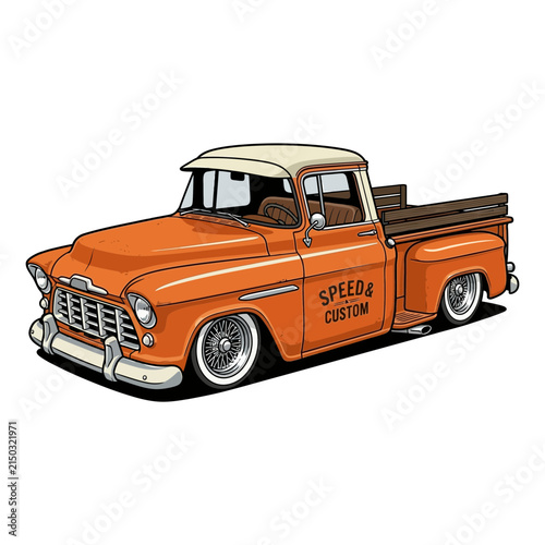 Custom Orange Pickup Truck Illustration - Vintage Classic Vehicle Art