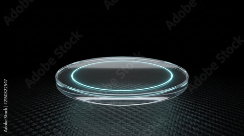 Futuristic Glass Podium Neon Circle Light Cyberpunk Platform