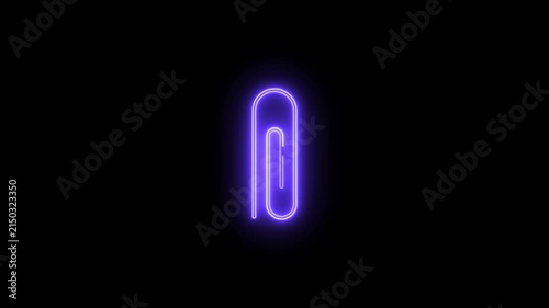 Neon aper clip animated icon. Paperclip spin line animation.