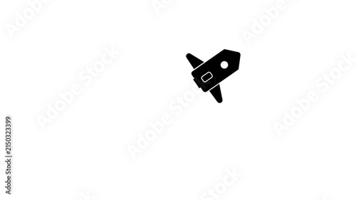 Animated rocket linear icon. Launch spacecraft into cosmos. Space shuttle.Outline motion graphic animation.