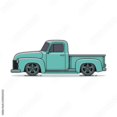 Retro Teal Pickup Truck Illustration - Vintage Vehicle Art
