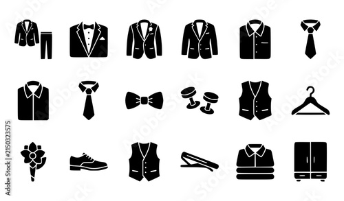 Formal Suit Wedding and Businessman Solid Vector Icons