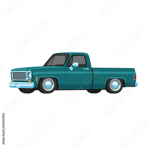 Teal Classic Pickup Truck Lowrider, Vintage Automobile Illustration