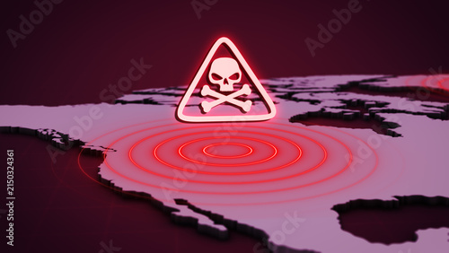 Fotografía USA Map with Danger Warning Sign on Perspective Grid Illustration