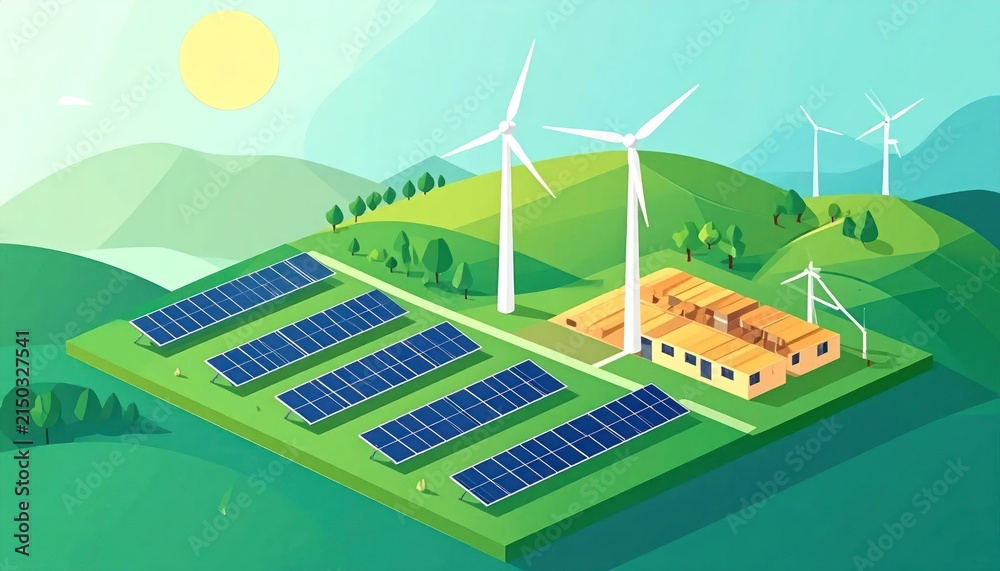 Fototapeta premium Renewable energy farm with solar panels.