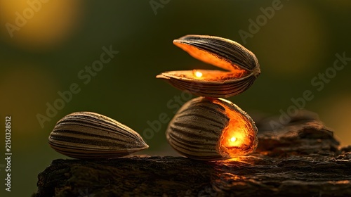 Macro Photography of Sunflower Seeds Glowing with Inner Light.