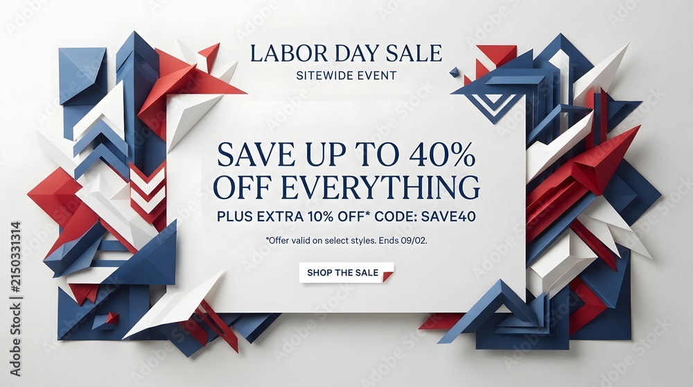 Fototapeta premium Labor Day sale promotional banner with abstract geometric paper art background.