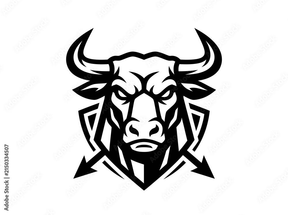 Fototapeta premium Aggressive Bull Head Sports Mascot Logo Vector - Black and White Stylized Esport Emblem