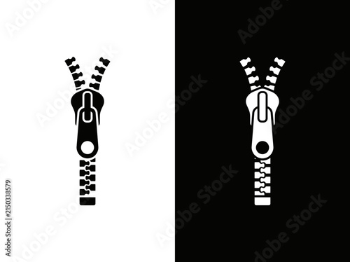 Fotografie Black and white zipper vector icons on contrasting background