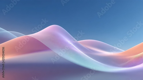 Abstract Smooth Wave Forms With Soft Iridescent Colors And Subtle Texture Gradient On Blue Background