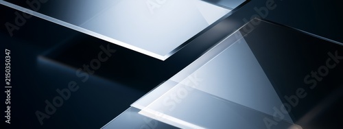 Dark Background with Diagonal Floating Glass Panels Overlapping Each Other for Abstract Design Use