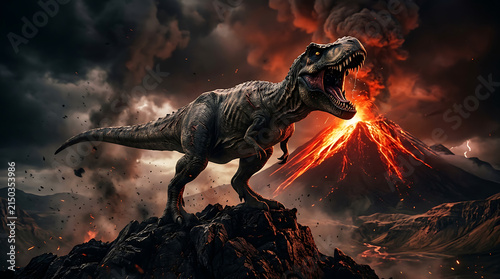 Dark fantasy dragon emerging from fiery volcanic landscape with smoke and flames
