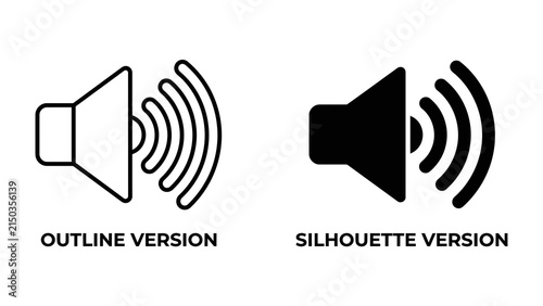 Speaker Icon: Two distinct representations of a speaker icon, one outlined and the other a solid silhouette, visually communicate sound and audio output in a clear and versatile manner.