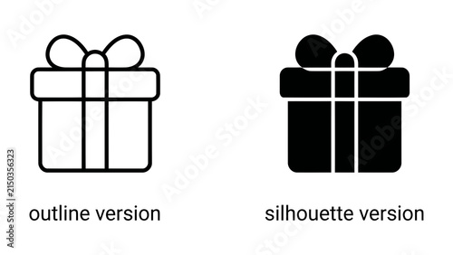 Gift Icon Set: A collection featuring both an outline and a silhouette version of a gift box, symbolizing presents, surprises, and celebrations.