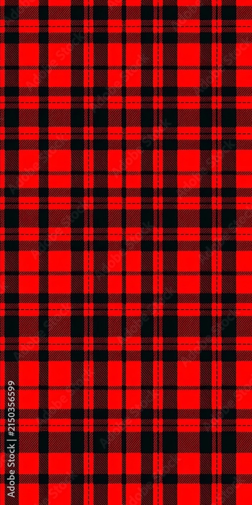 Red and black lumberjack buffalo plaid seamless vector pattern with bold stripes and subtle texture, textured, background