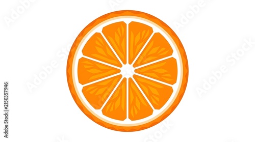 Bright and fresh orange slice cross-section vector illustration. Perfect for citrus, tropical fruit, healthy eating, and summer drink design themes. Minimalist flat art style.