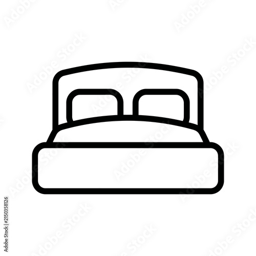 Double bed frame icon with pillow elements for bedroom furniture design.