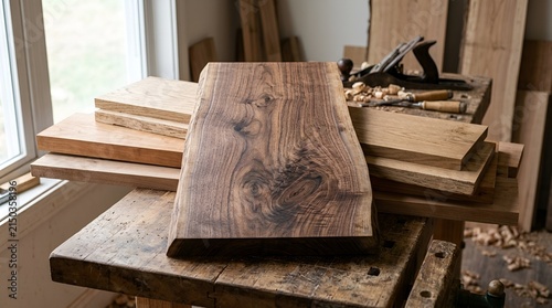 Live Edge Walnut Slab and Woodworking Tools