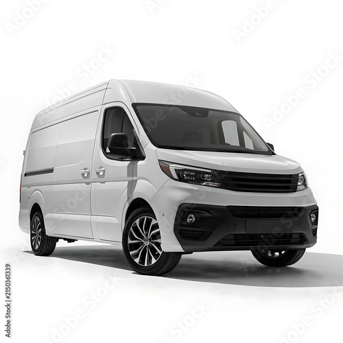 White Commercial Delivery Cargo Van Mockup Isolated on a Transparent Background