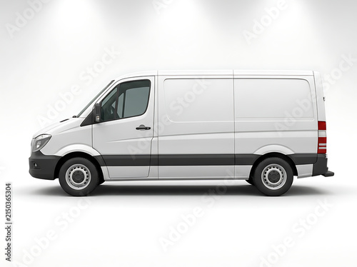 White Delivery Cargo Van Side View Mockup Isolated on a Transparent Background.