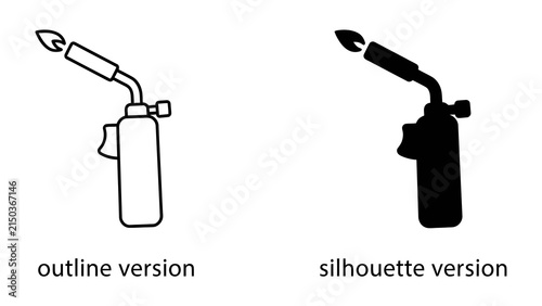 Konstfotografi Blowtorch Icon: Two variations of a blowtorch icon, one as an outline and the other as a silhouette, ready for use in graphic design projects