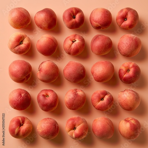 Aesthetic Arrangement of Fresh Peaches on a Soft Peach Background.