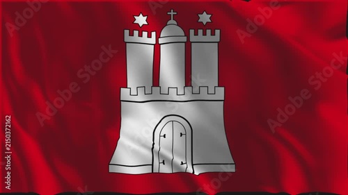 Flag of Bremen waving slowly in the foreground.