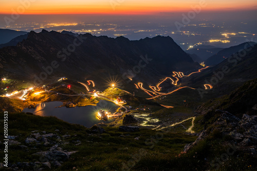 Traffic trails on Transfagarasan pass,crossing Carpathian mountains in Romania, Transfagarasan is one of the most spectacular mountain roads in the world