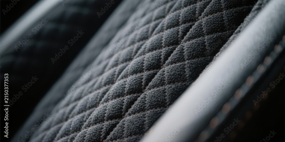 Obraz premium Dark gray diamond quilted suede alcantara like texture with orange stitching