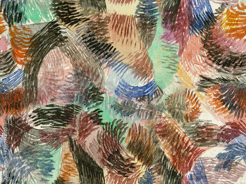 Foto Expressionist hand-painted watercolor sketch seamless pattern with textured feather brushstrokes for textile prints