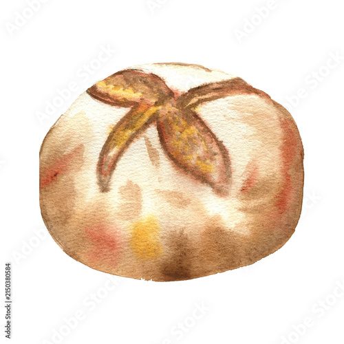 Watercolor Illustration of a Round Bread Roll