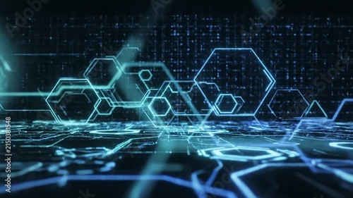 Abstract Blue Hexagon Grid Technology Background Animation
