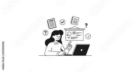 Woman presenting digital educational content using a laptop computer.