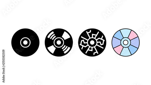 Set of four different stylized circular compact disc icons for digital media