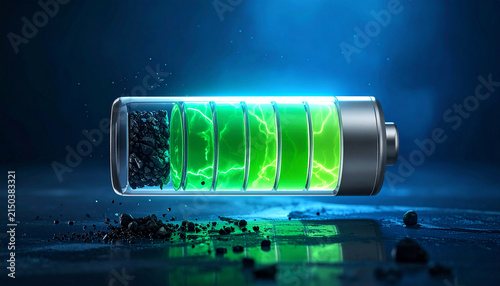 Battery Charge Concept: A close-up visual of a transparent battery cylinder.