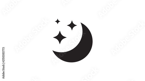Crescent Moon with Sparkling Stars Representing Night Sky Loop Animation.