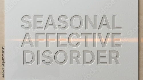 Seasonal affective disorder mental health concept, depression and sad winter blues, clinical psychology, wellbeing and wellness therapy, mood disorder awareness, 3d text on white paper background