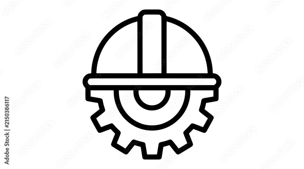 Fototapeta premium Industrial construction hard hat icon, engineering gear and safety helmet vector, technical maintenance and labor symbol