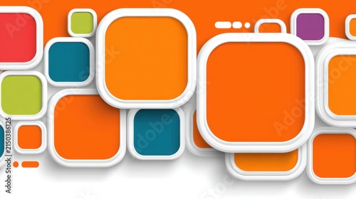 Abstract 3D Geometric Background with Colorful Overlapping Rounded Square Frames and Vibrant Colors