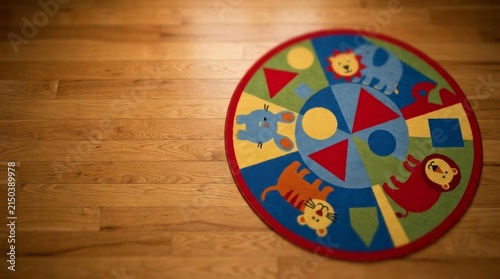 Vibrant Children's Play Rug with Animal Designs in a Cozy Room Setting