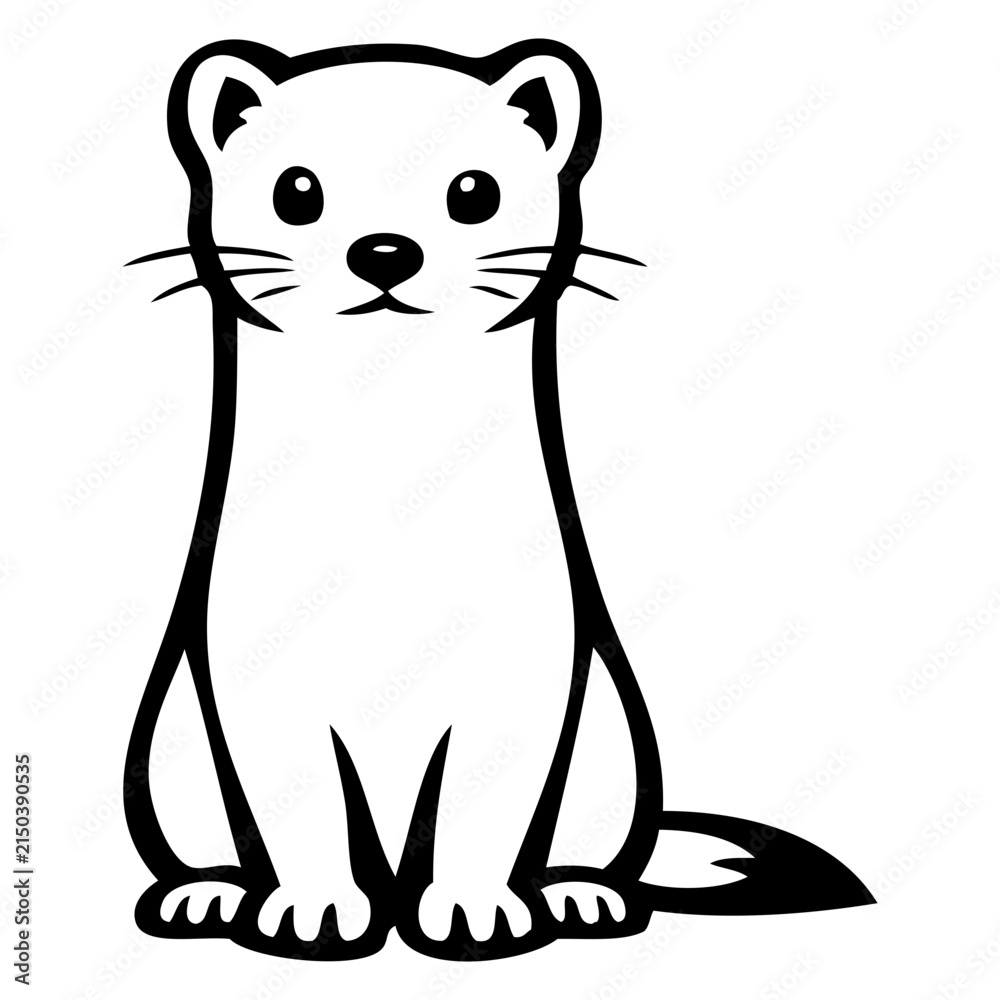 Obraz premium Icono con dibujo sencillo con líneas de una comadreja o armiño sentado mirando de frente