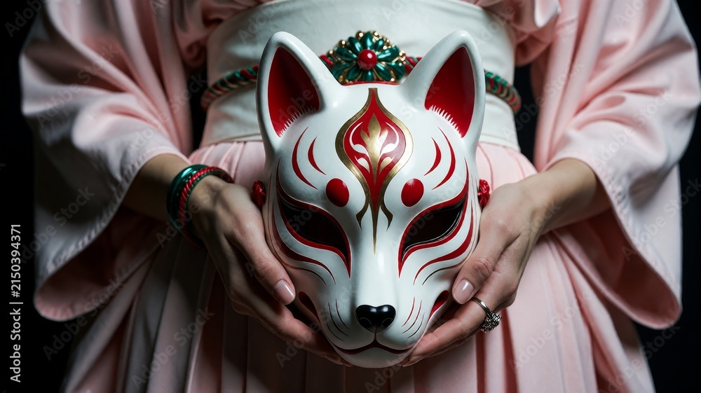 Obraz premium Close-up of person presenting a decorative fox mask